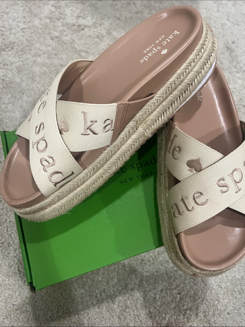 kate spade Pink Cream Crisscross Espadrille Slide Sandals